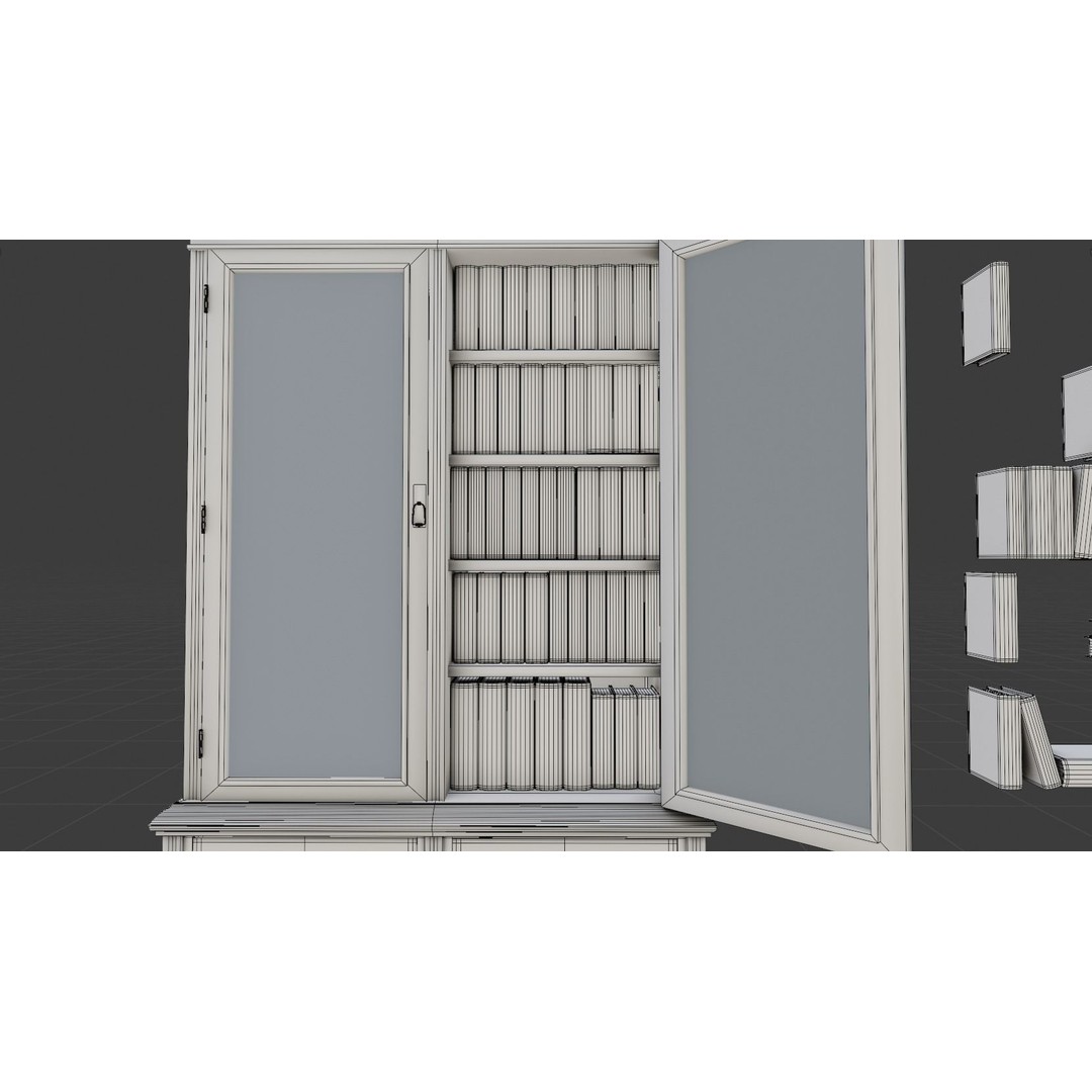 Victorian Bookcase 3D Model – Low Poly Game Ready Asset, FBX - View 9