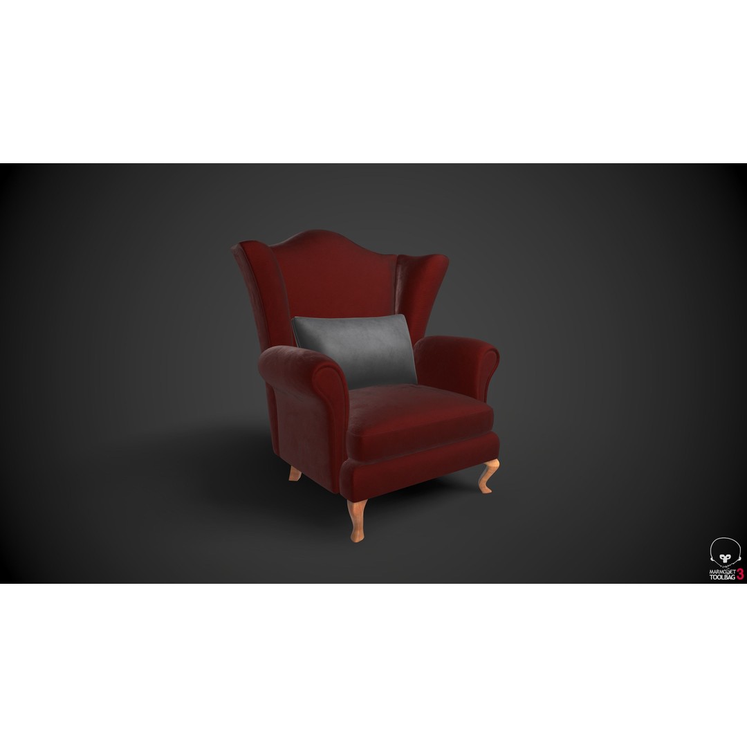 Wingback Chair 3D Model – Low Poly PBR Furniture, FBX - View 3
