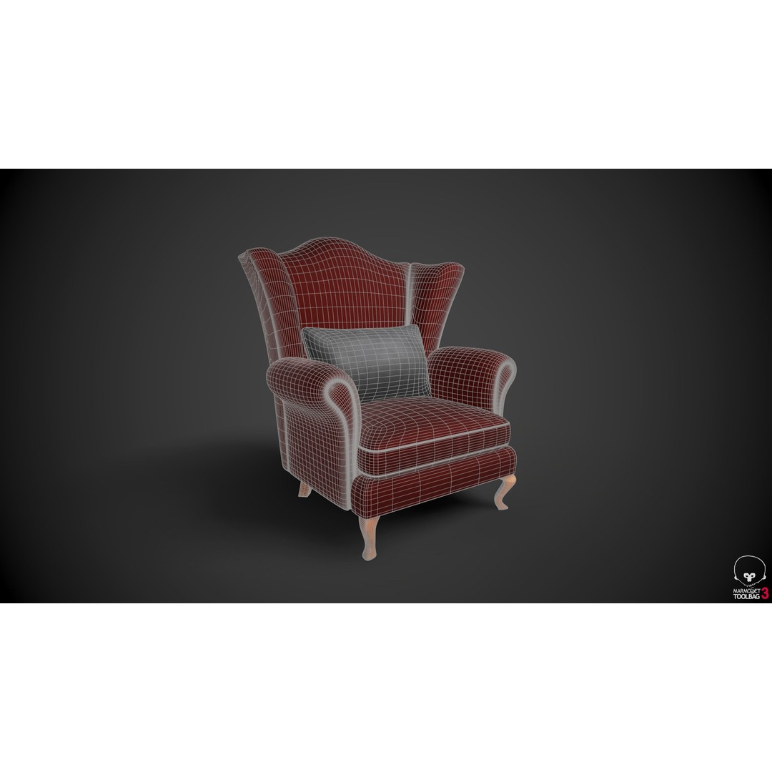 Wingback Chair 3D Model – Low Poly PBR Furniture, FBX - View 4