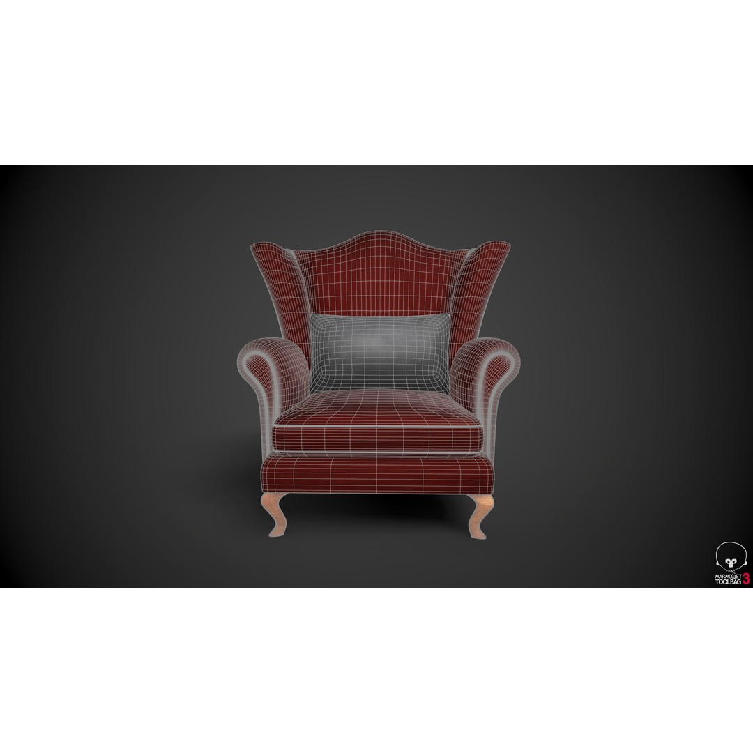Wingback Chair 3D Model – Low Poly PBR Furniture, FBX - View 6