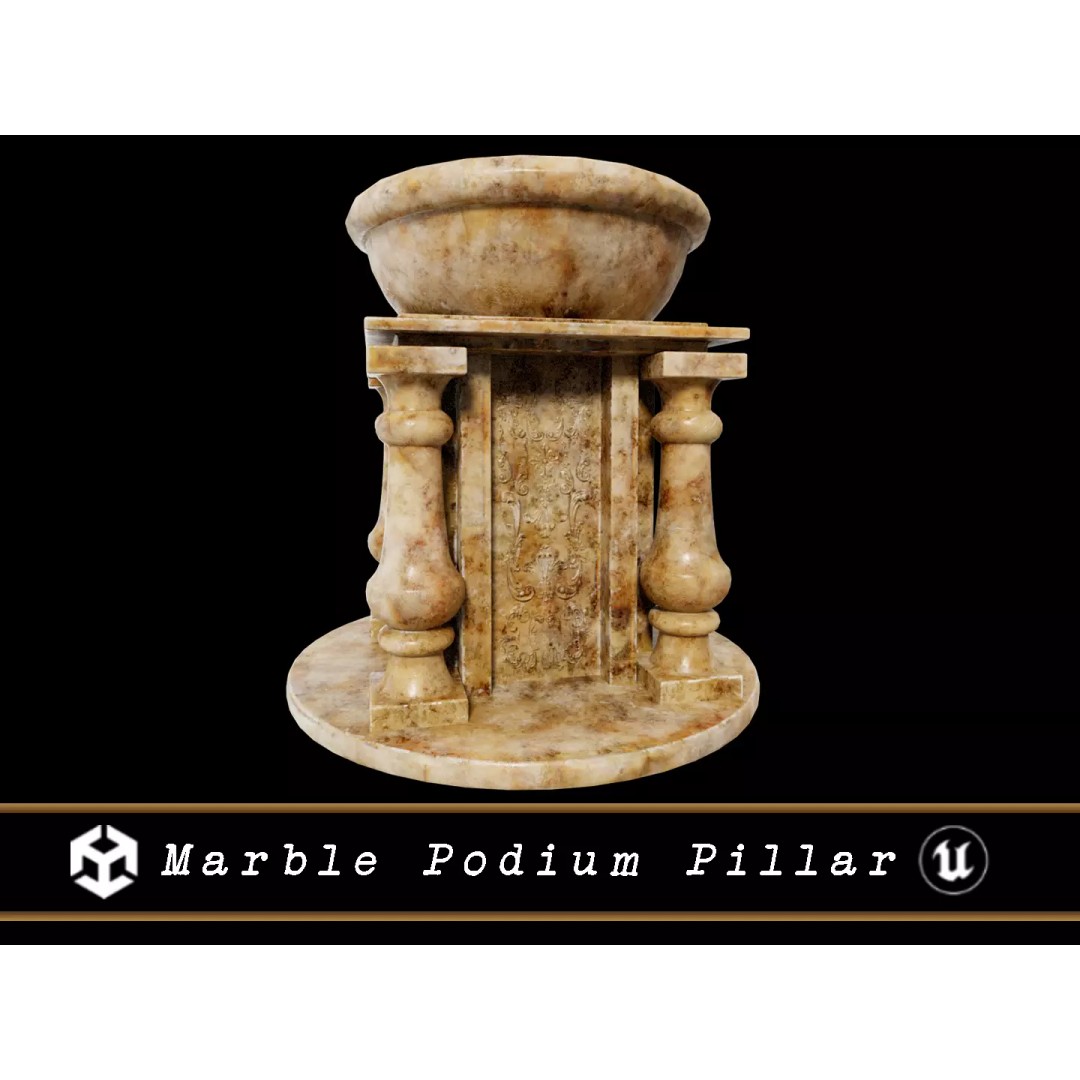 Marble Podium Pillar 3D Model – Low Poly Architectural Asset, FBX, OBJ - View 2