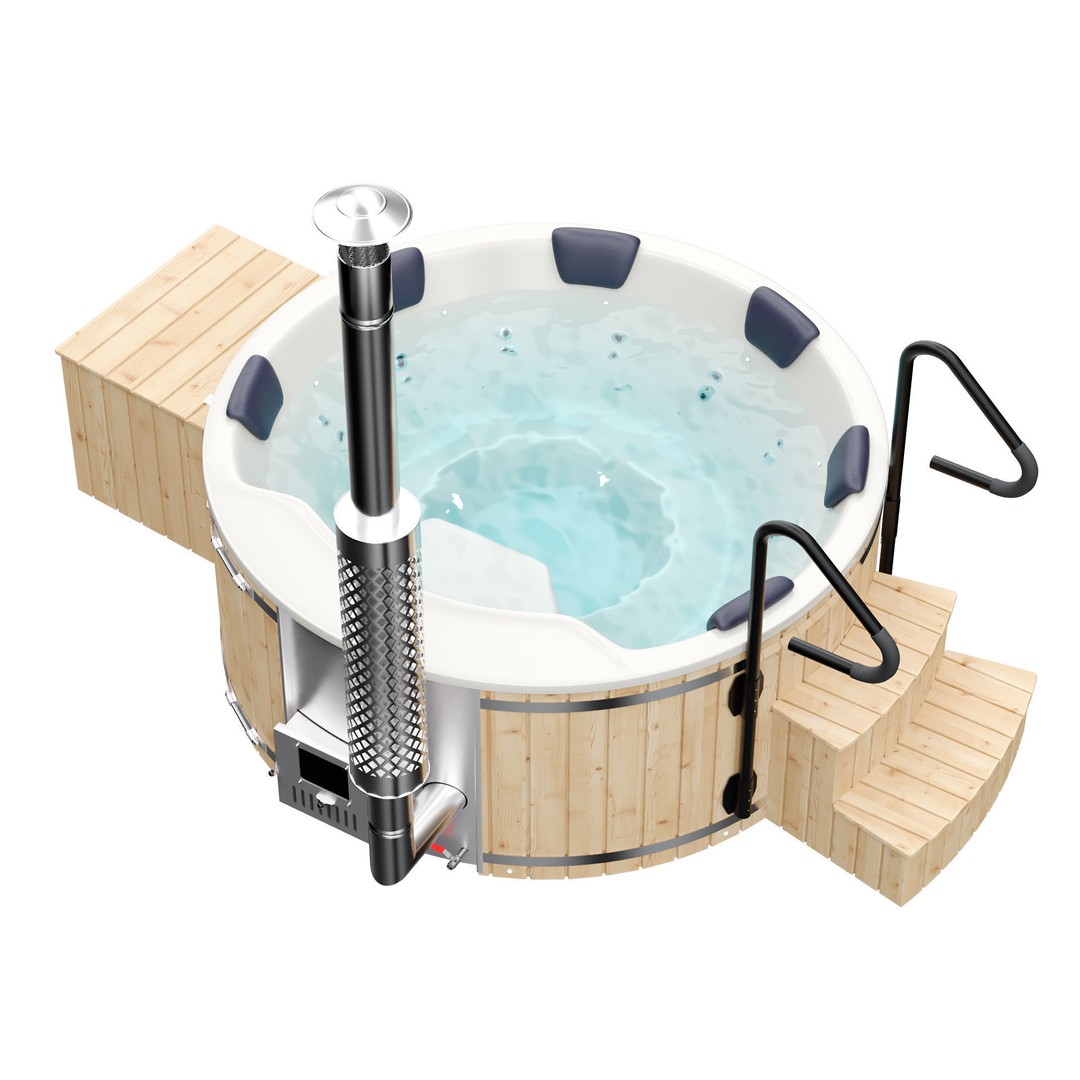 Round Barrel Hot Tub Jacuzzi 3D Model – Wooden Spa Asset, FBX & OBJ - View 4