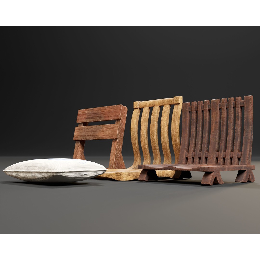 Japanese Dining Chair 3D Model – Low Poly PBR Asset, FBX & OBJ - View 11
