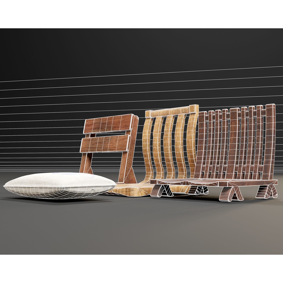 Japanese Dining Chair 3D Model – Low Poly PBR Asset, FBX & OBJ - View 12