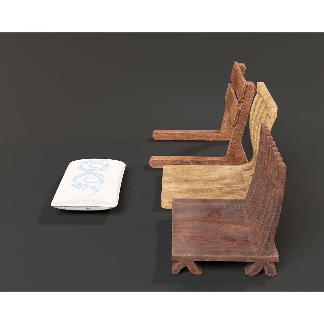 Japanese Dining Chair 3D Model – Low Poly PBR Asset, FBX & OBJ - View 13