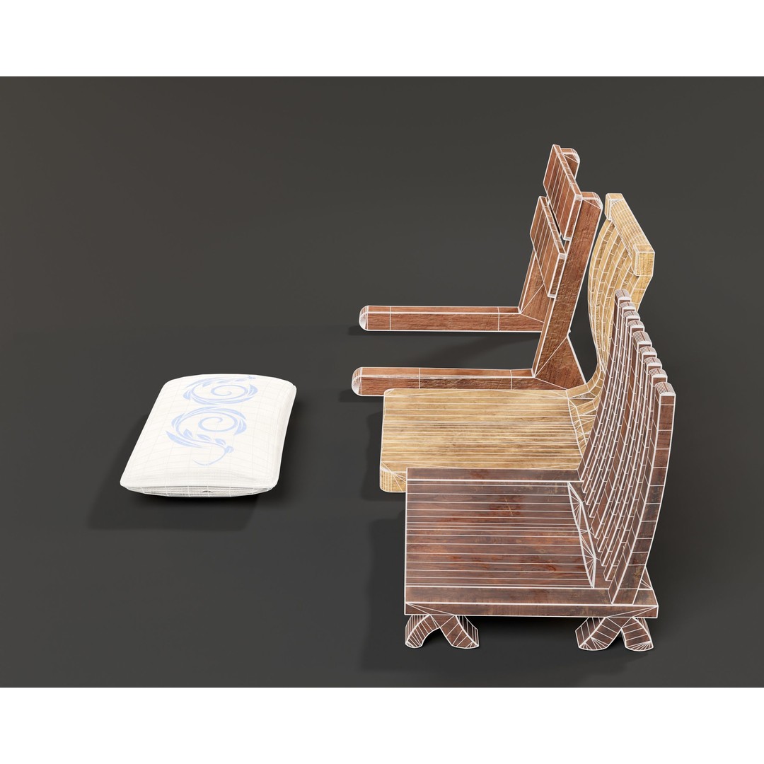 Japanese Dining Chair 3D Model – Low Poly PBR Asset, FBX & OBJ - View 14