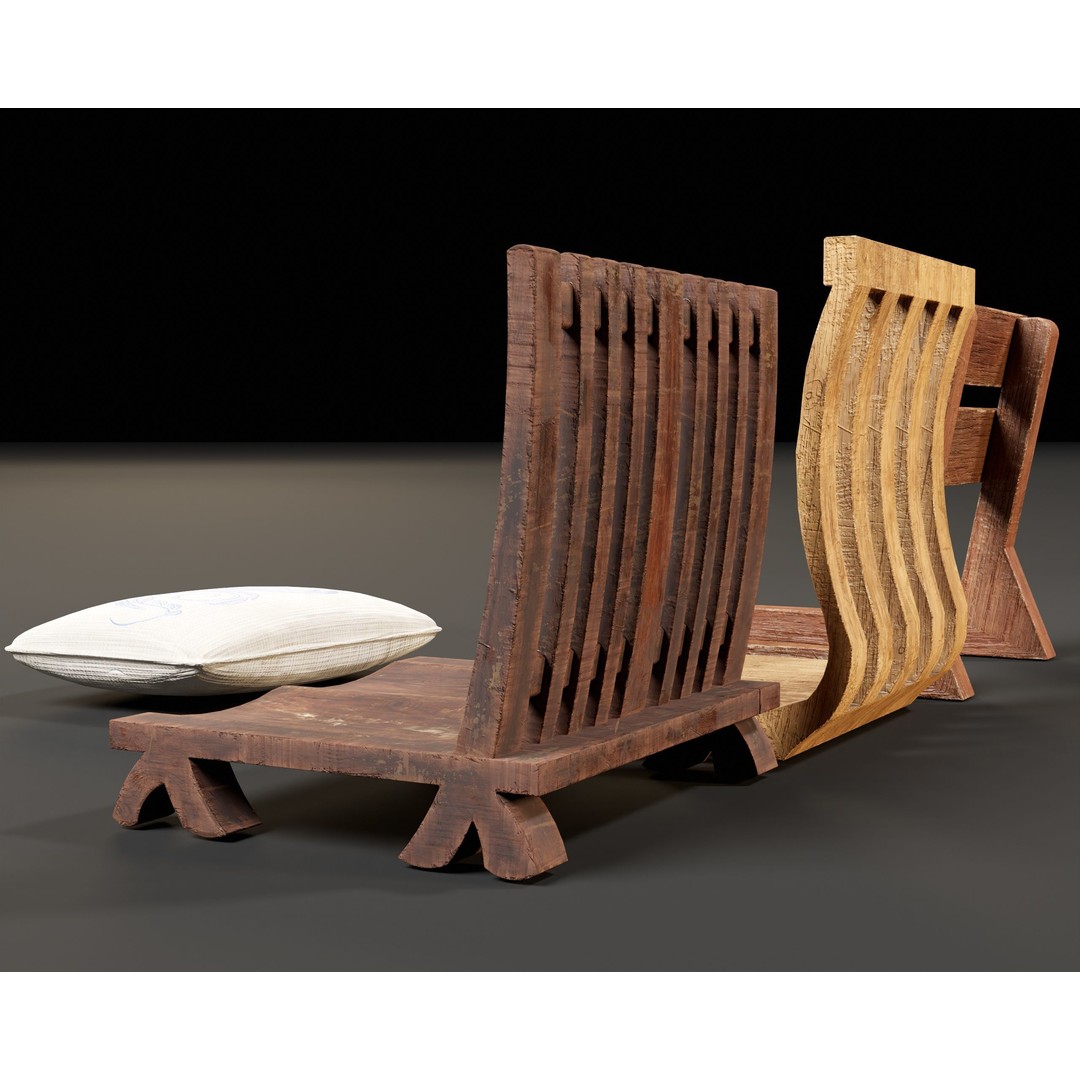 Japanese Dining Chair 3D Model – Low Poly PBR Asset, FBX & OBJ - View 15