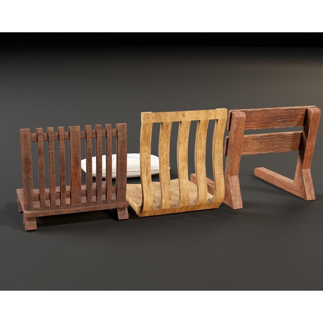 Japanese Dining Chair 3D Model – Low Poly PBR Asset, FBX & OBJ - View 17