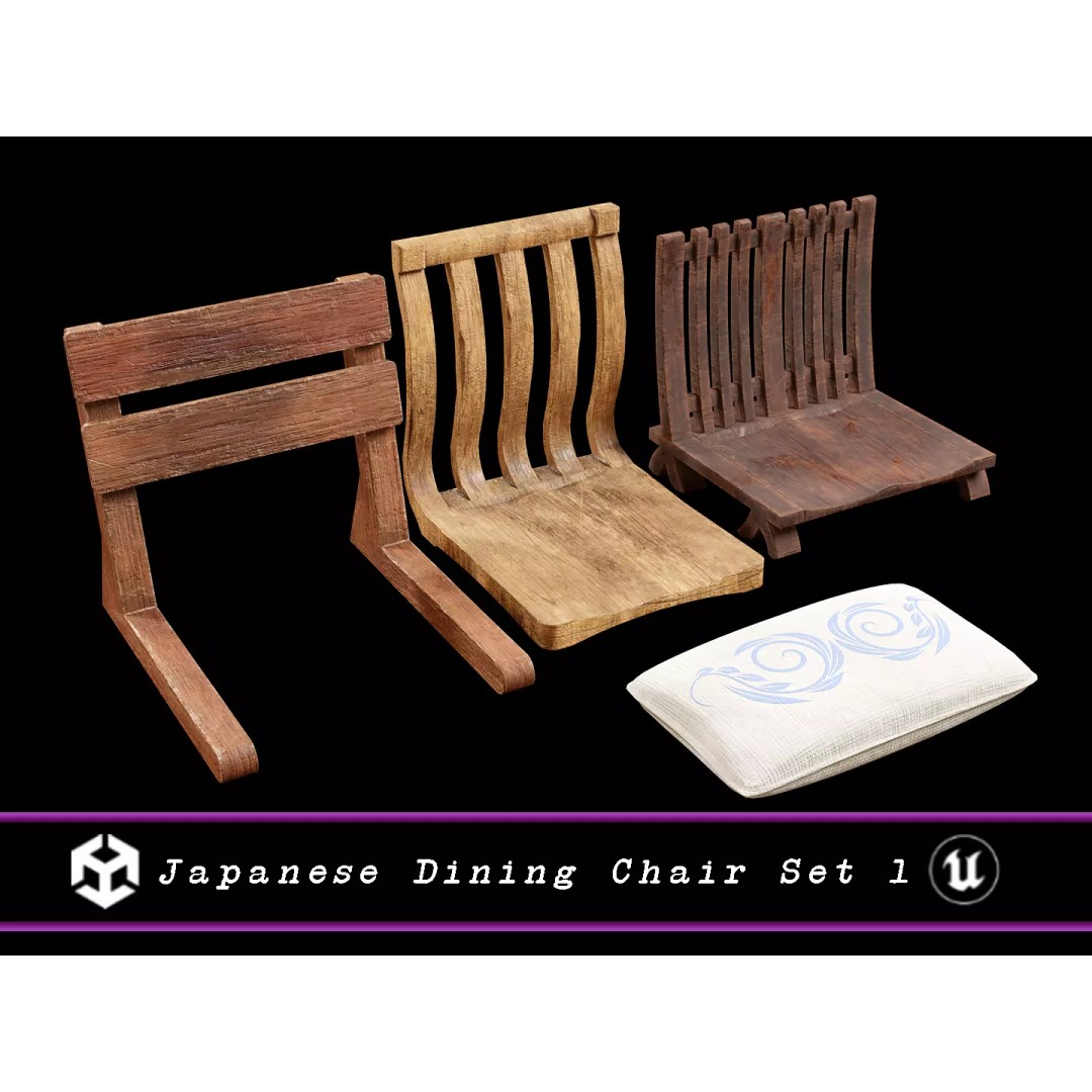 Japanese Dining Chair 3D Model – Low Poly PBR Asset, FBX & OBJ - View 2