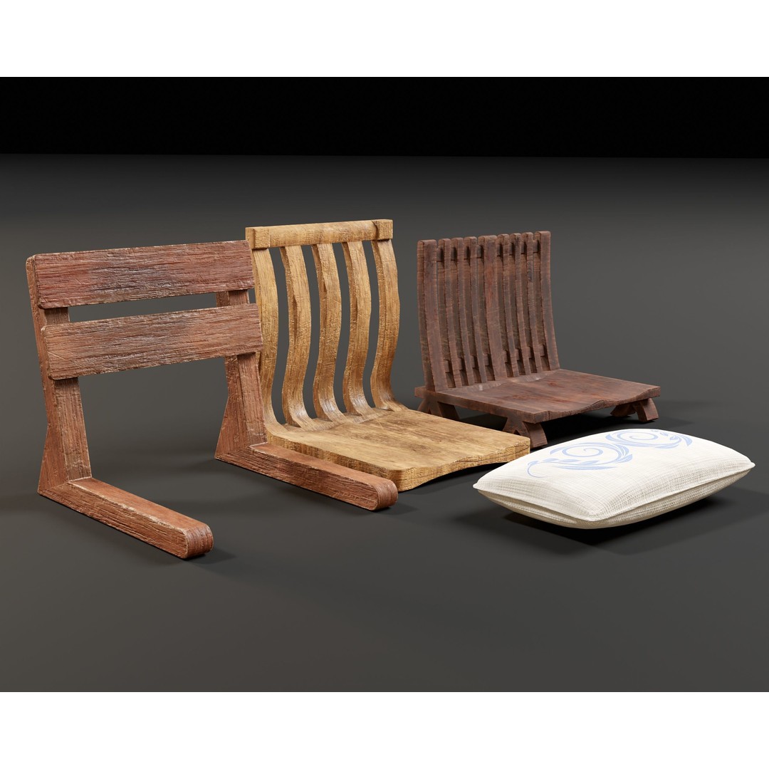 Japanese Dining Chair 3D Model – Low Poly PBR Asset, FBX & OBJ - View 5