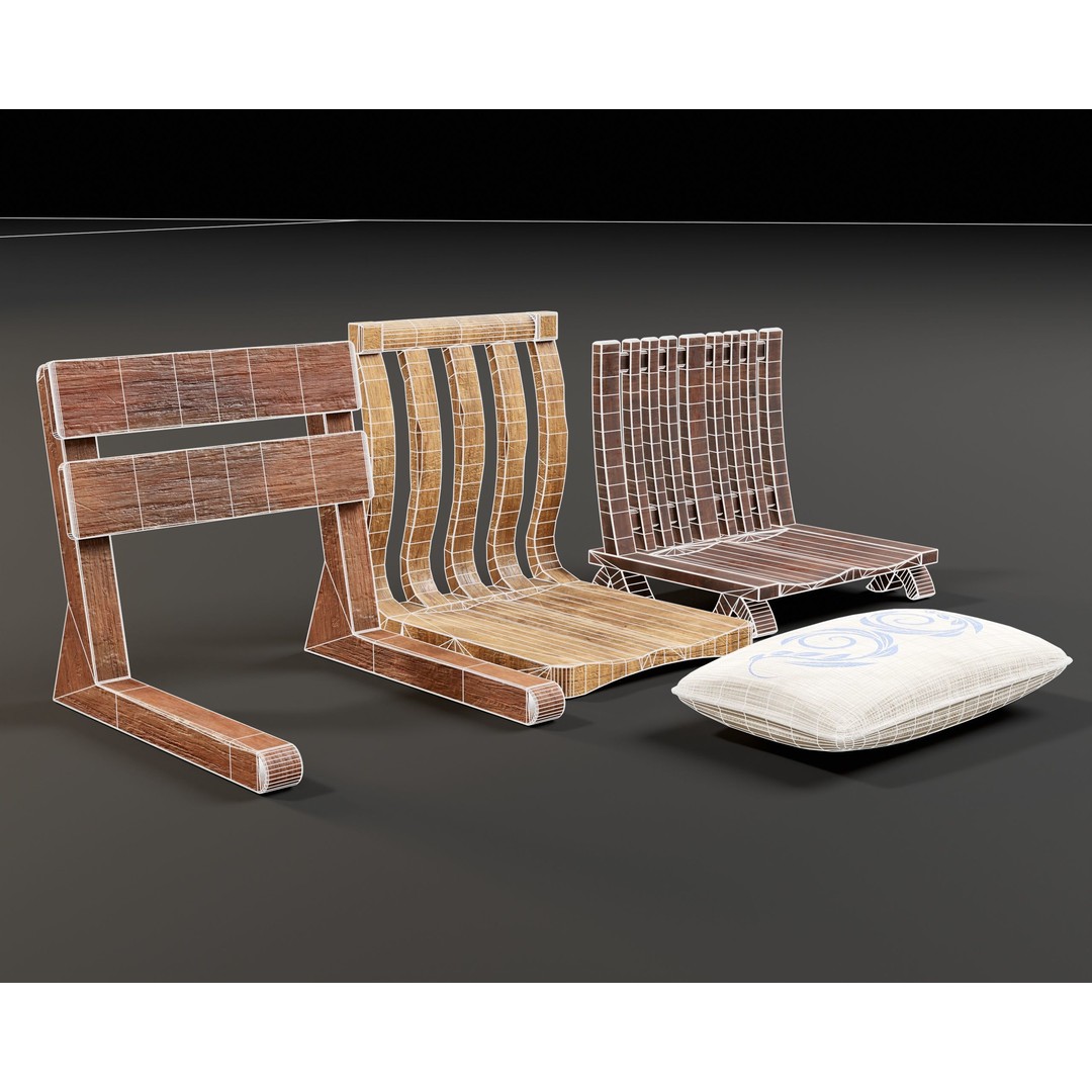 Japanese Dining Chair 3D Model – Low Poly PBR Asset, FBX & OBJ - View 6