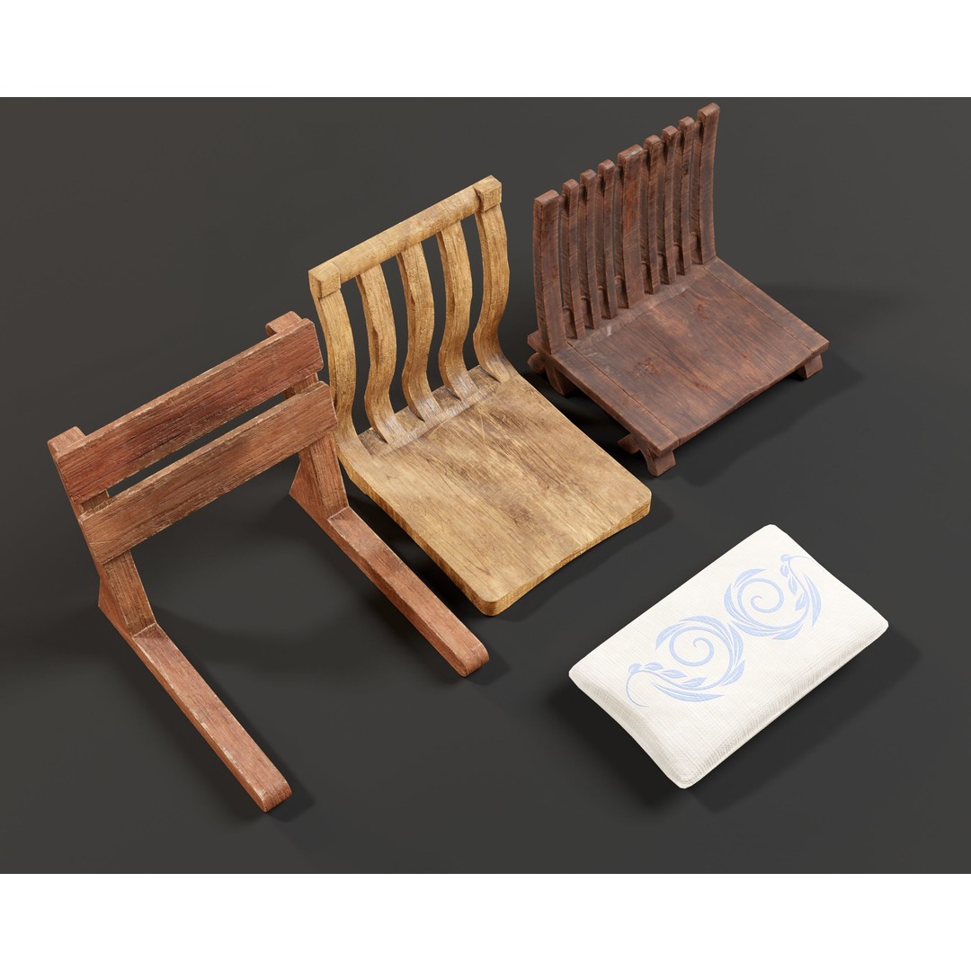 Japanese Dining Chair 3D Model – Low Poly PBR Asset, FBX & OBJ - View 7