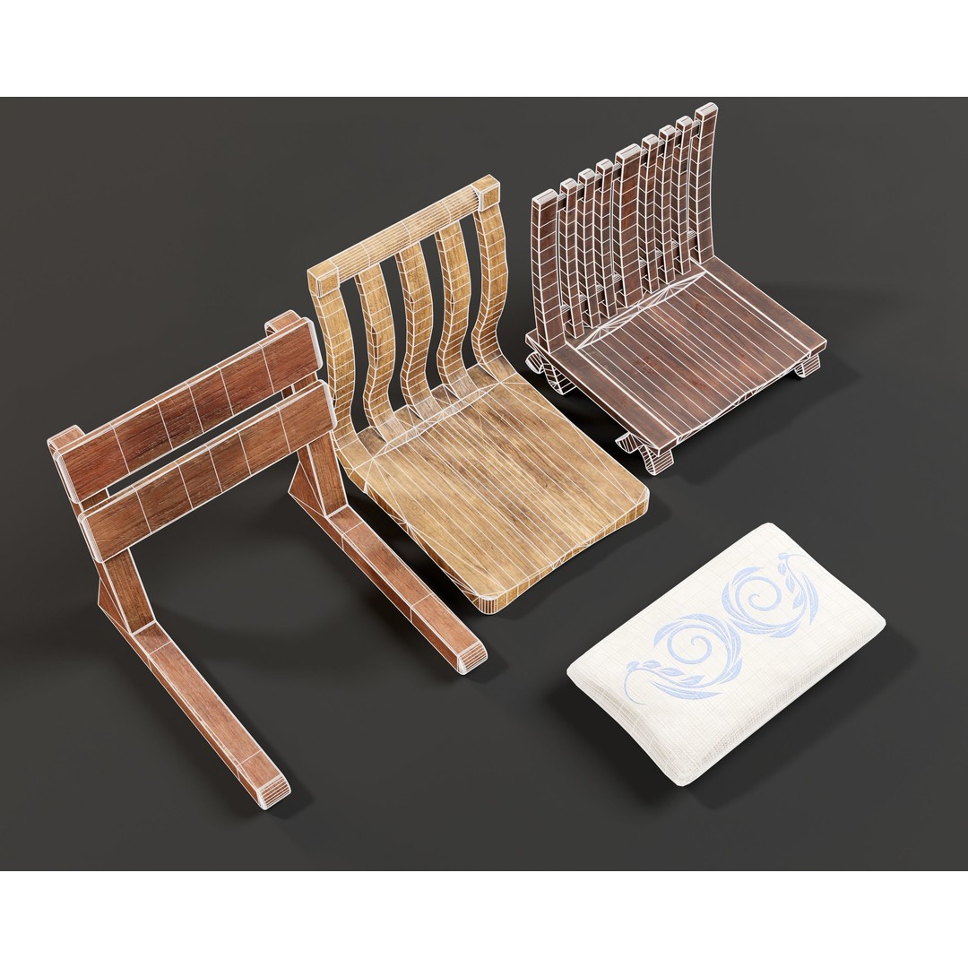Japanese Dining Chair 3D Model – Low Poly PBR Asset, FBX & OBJ - View 8