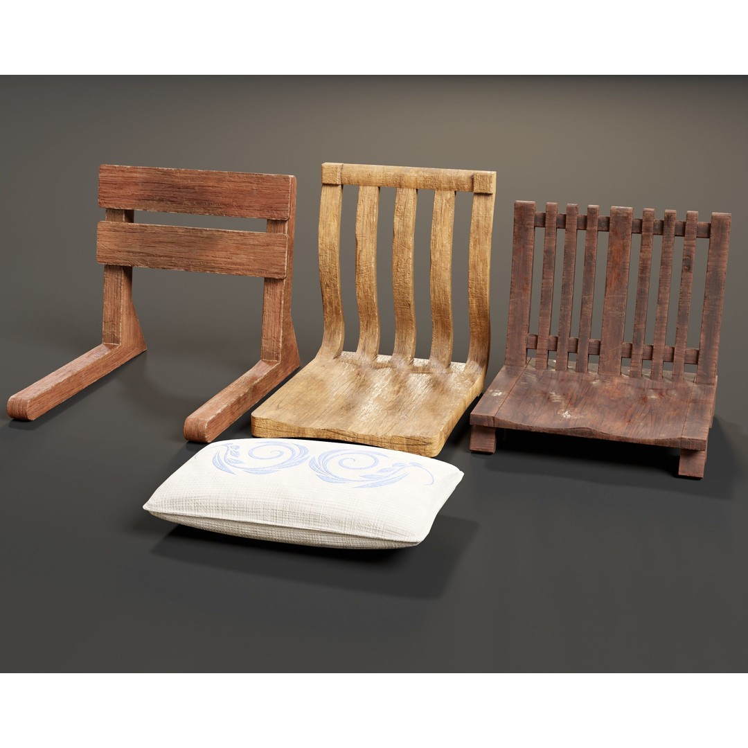 Japanese Dining Chair 3D Model – Low Poly PBR Asset, FBX & OBJ - View 9