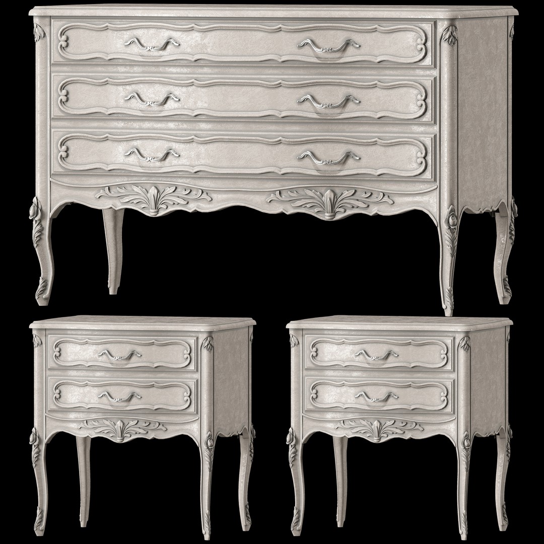 Provencal Nightstand and Dresser 3D Model – Classic French Furniture - View 13