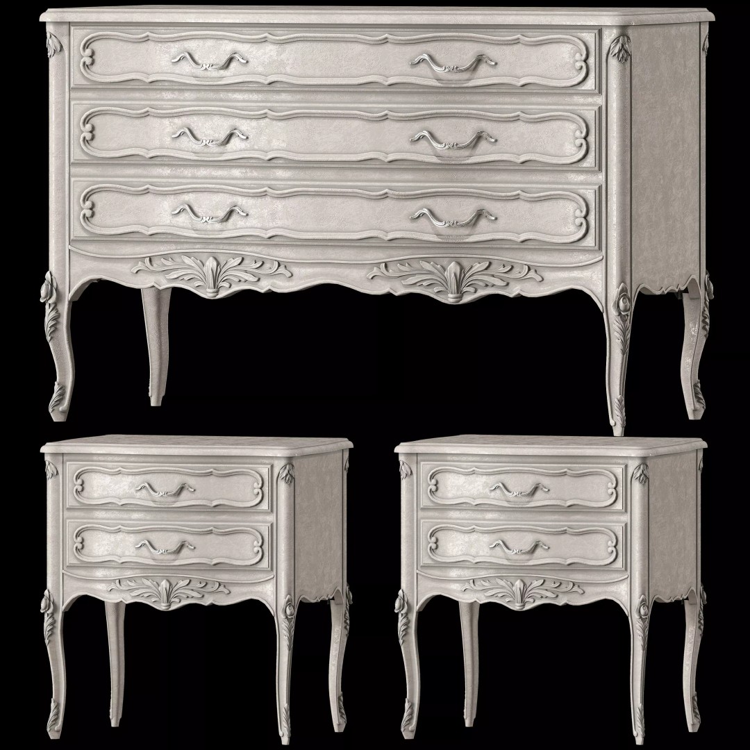 Provencal Nightstand and Dresser 3D Model – Classic French Furniture - View 2