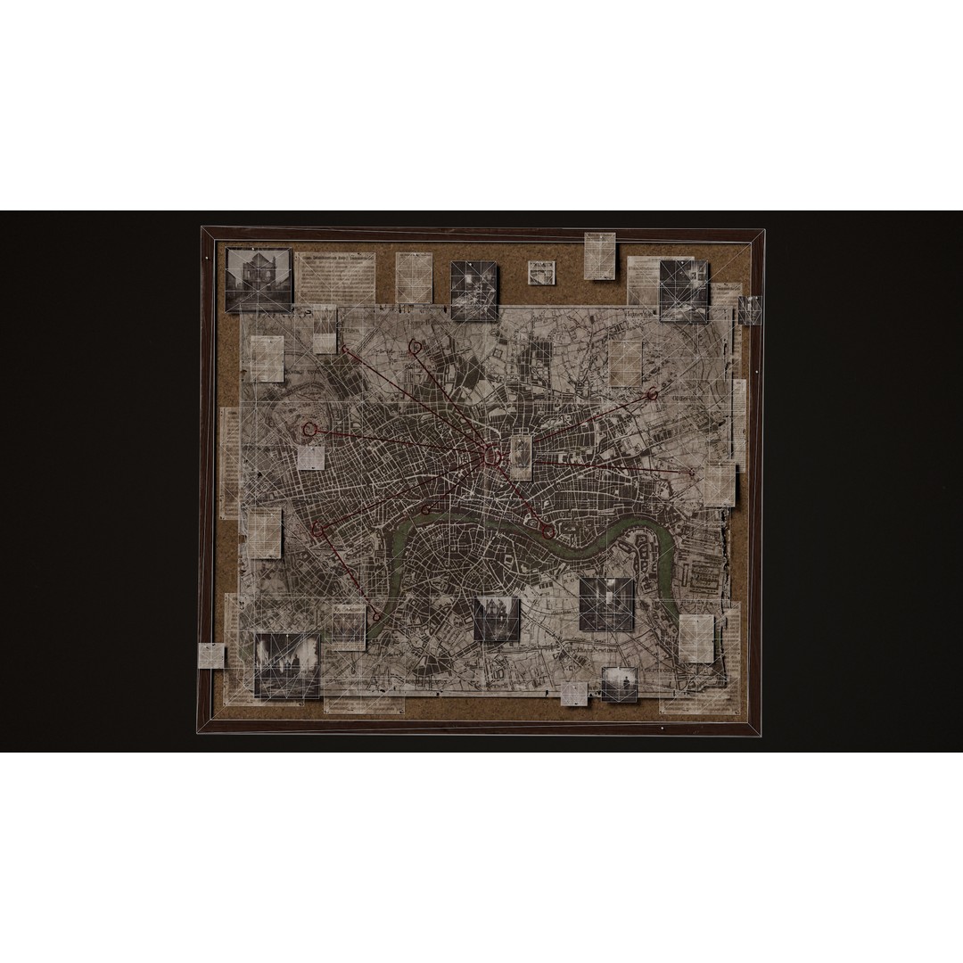 Detective Board 3D Model – Victorian Low Poly Game Asset, FBX