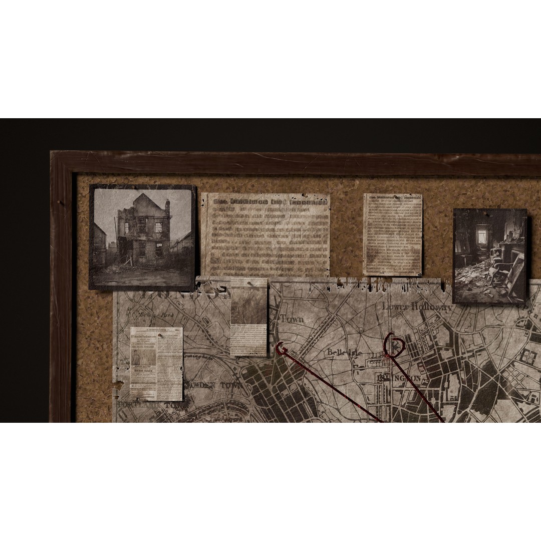 Detective Board 3D Model – Victorian Low Poly Game Asset, FBX - View 10