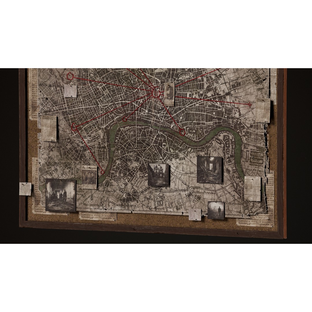 Detective Board 3D Model – Victorian Low Poly Game Asset, FBX - View 11
