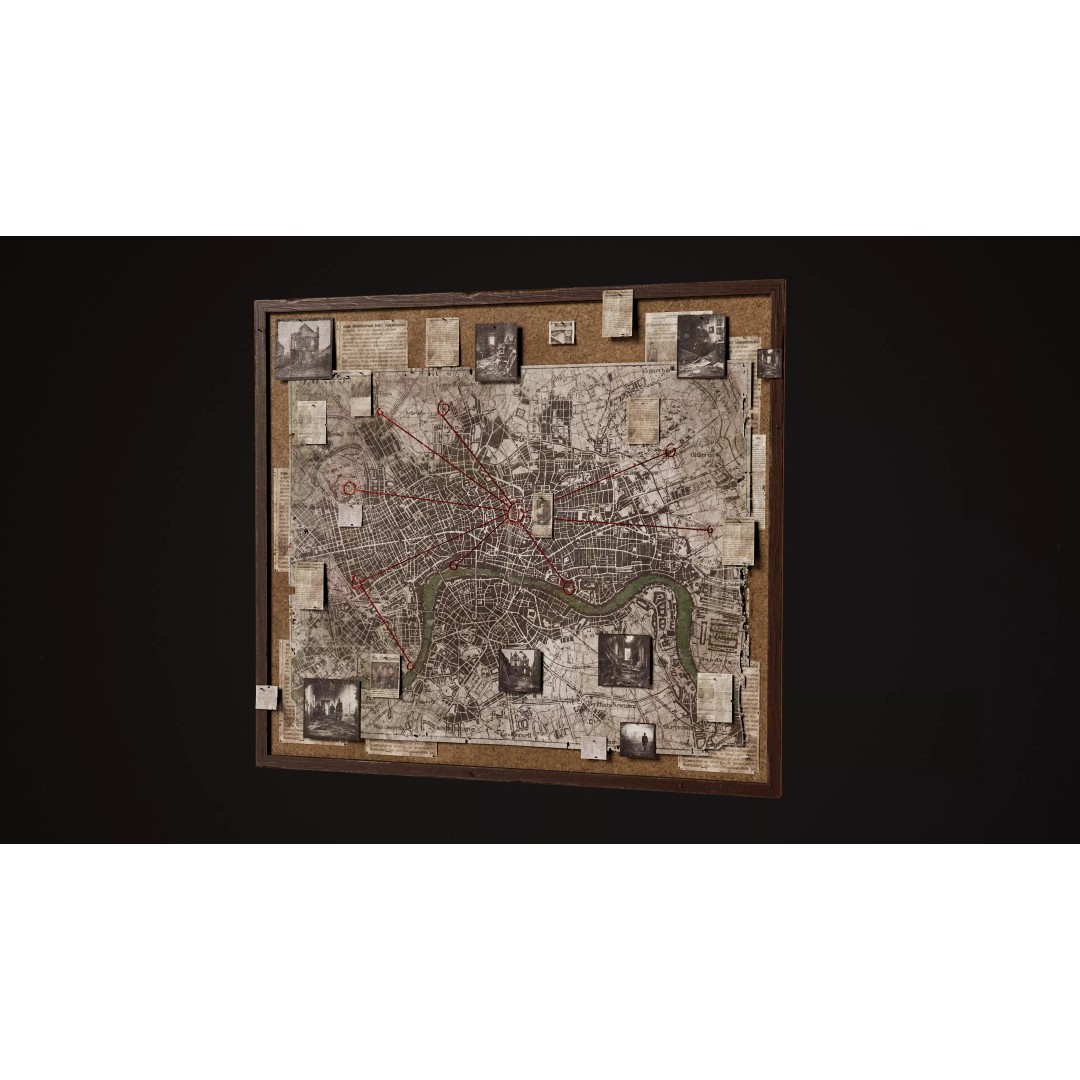 Detective Board 3D Model – Victorian Low Poly Game Asset, FBX - View 2