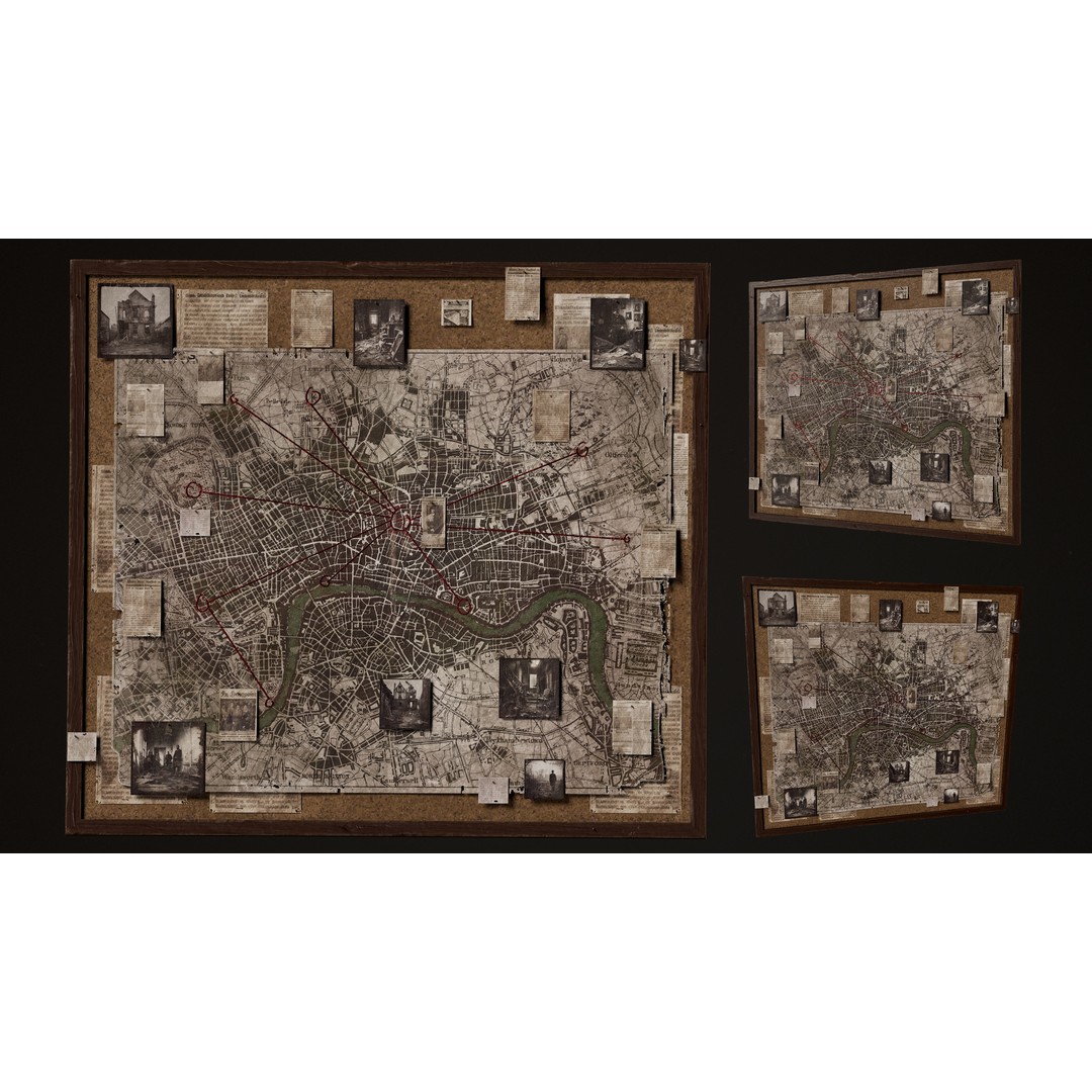 Detective Board 3D Model – Victorian Low Poly Game Asset, FBX - View 4