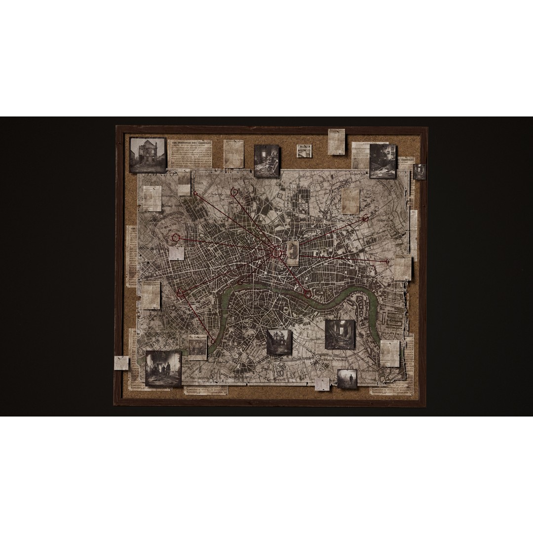 Detective Board 3D Model – Victorian Low Poly Game Asset, FBX - View 6