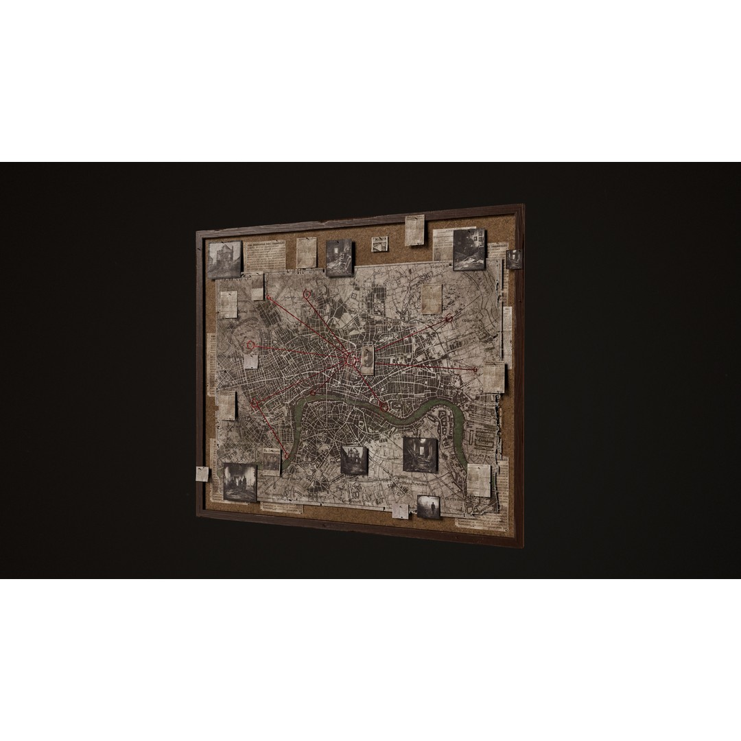 Detective Board 3D Model – Victorian Low Poly Game Asset, FBX - View 9