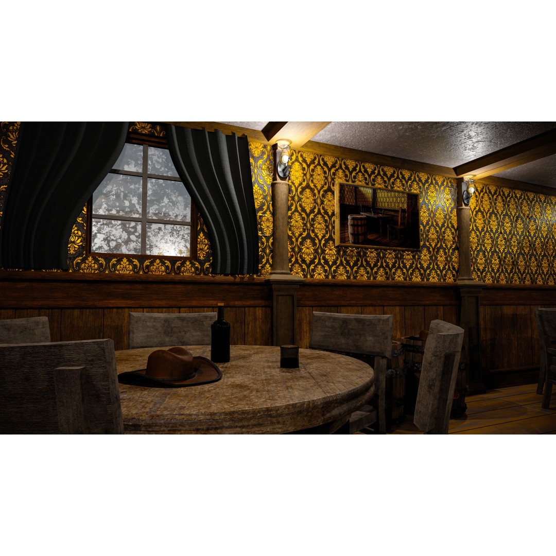 Old Western Saloon Table 3D Model – Low Poly Game Asset, FBX, OBJ