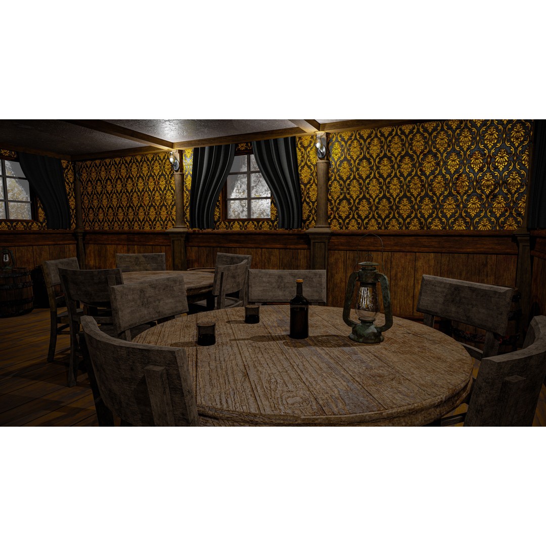 Old Western Saloon Table 3D Model – Low Poly Game Asset, FBX, OBJ - View 12
