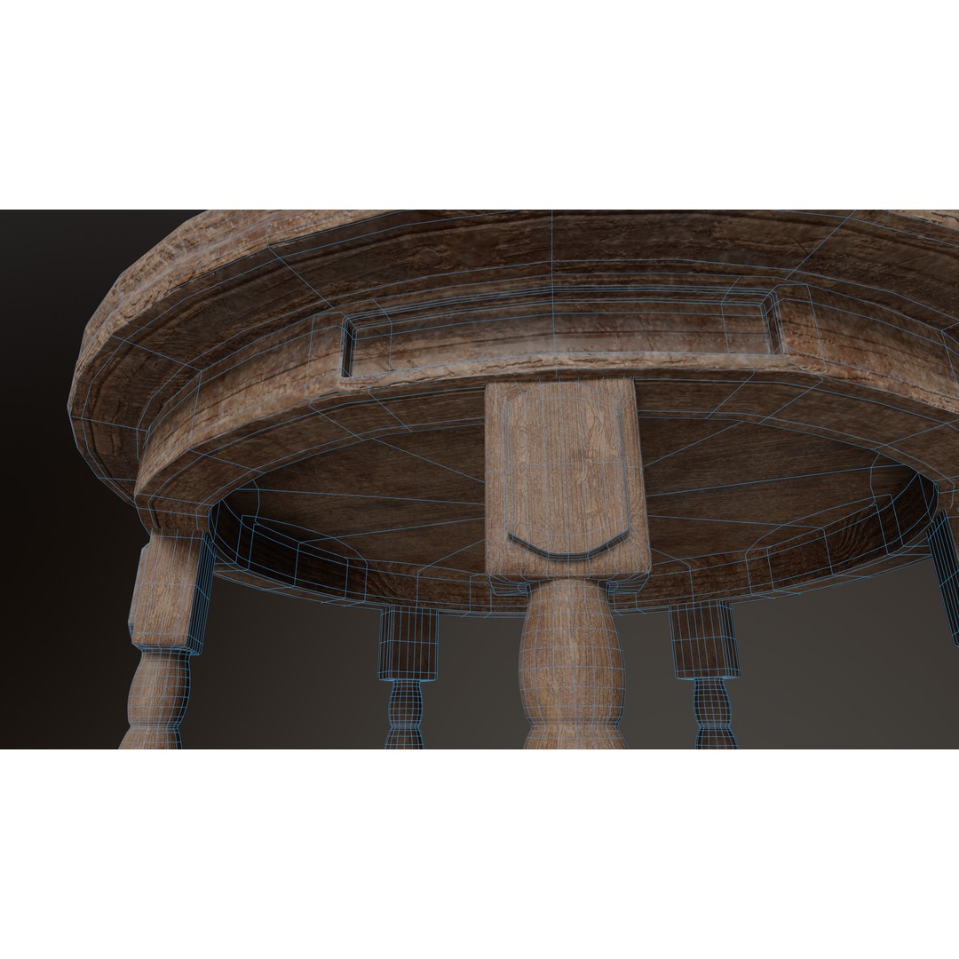 Old Western Saloon Table 3D Model – Low Poly Game Asset, FBX, OBJ - View 3