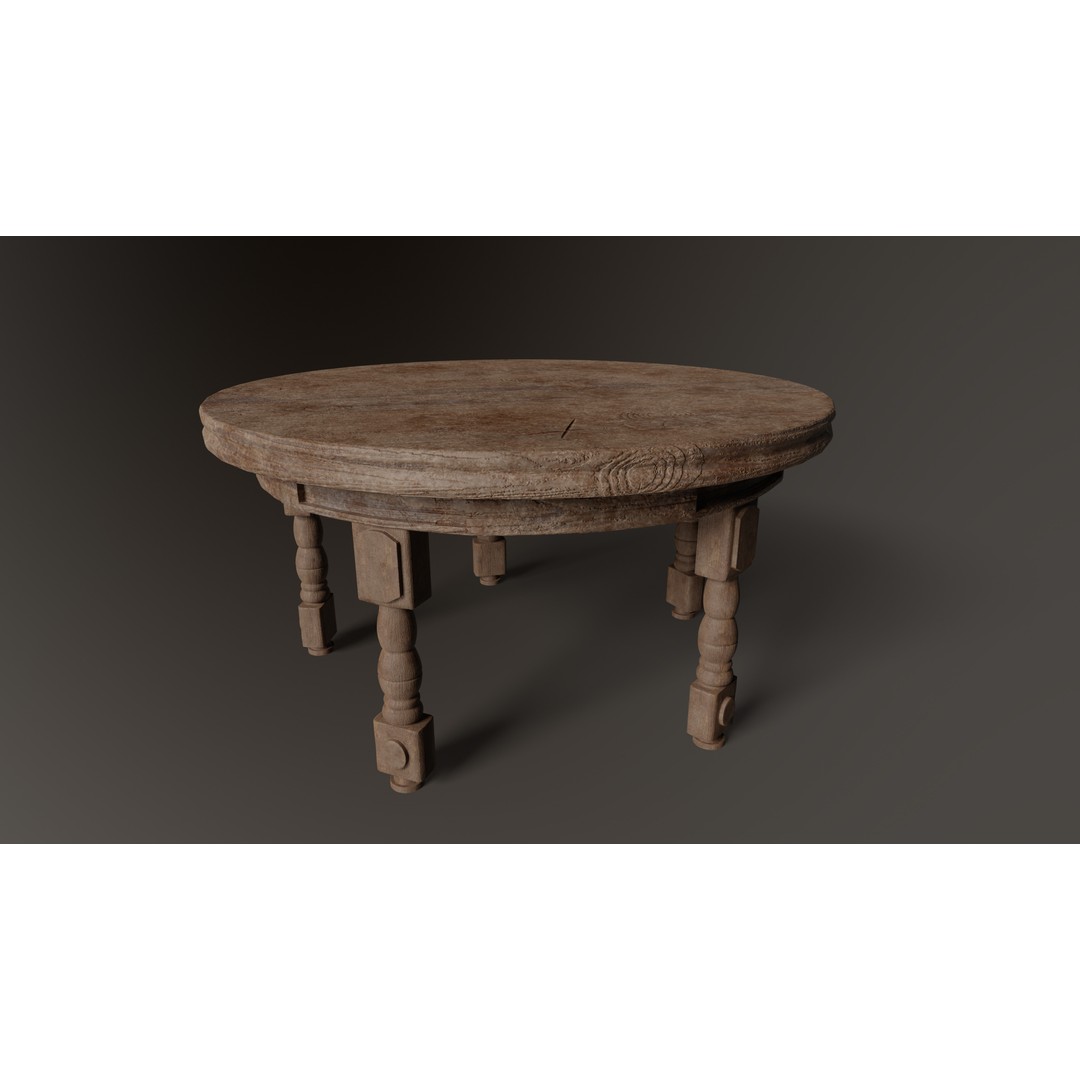 Old Western Saloon Table 3D Model – Low Poly Game Asset, FBX, OBJ - View 4