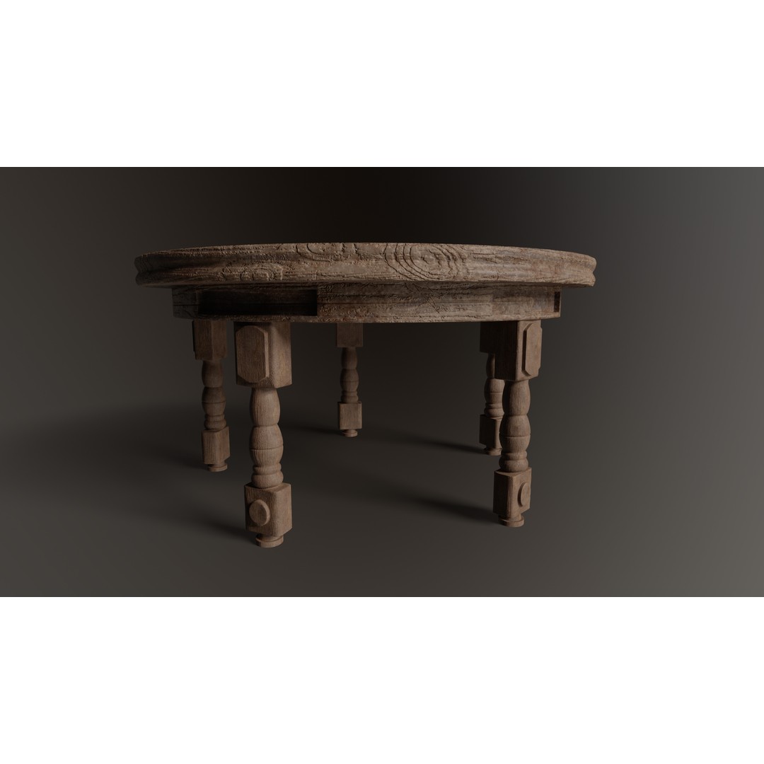 Old Western Saloon Table 3D Model – Low Poly Game Asset, FBX, OBJ - View 6