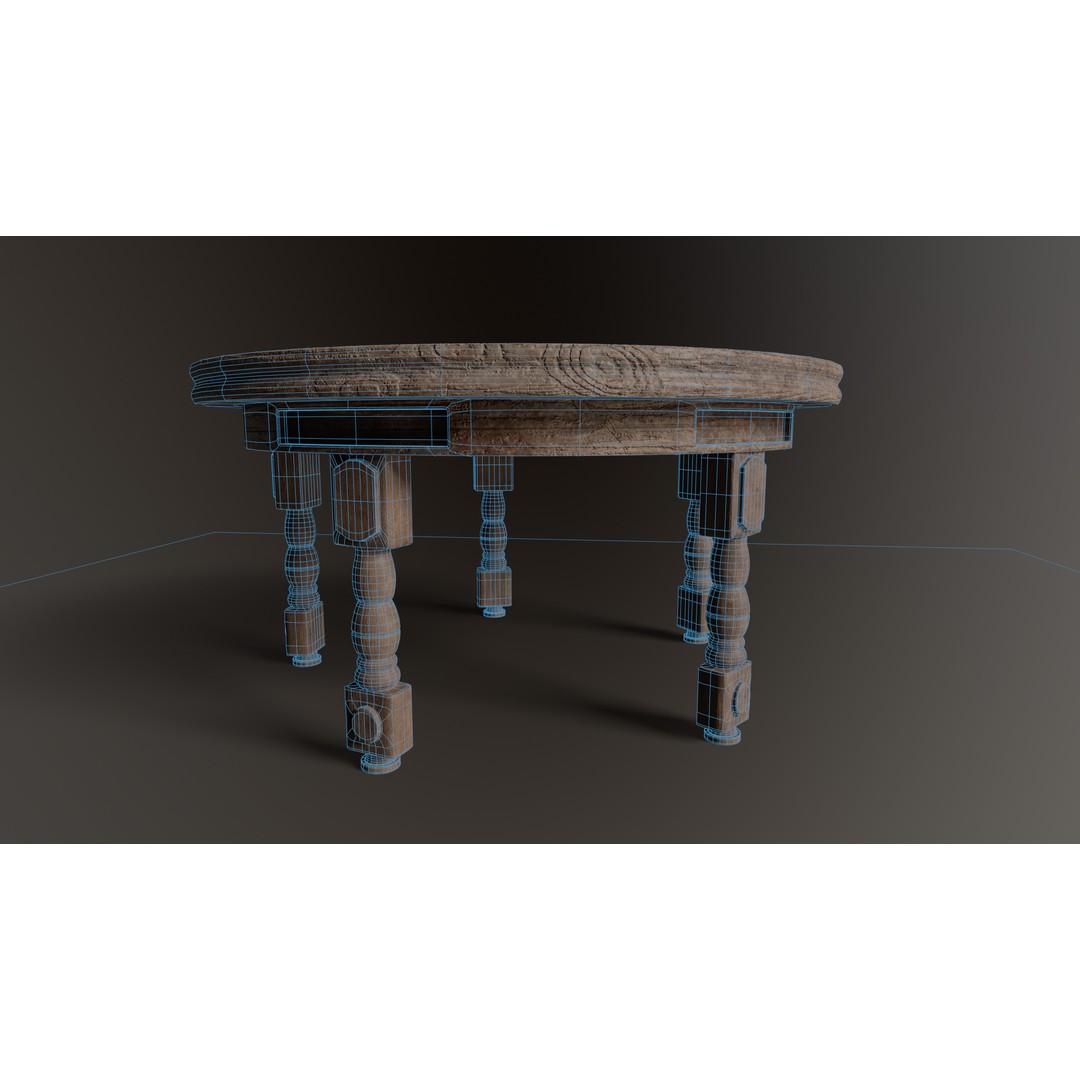 Old Western Saloon Table 3D Model – Low Poly Game Asset, FBX, OBJ - View 7