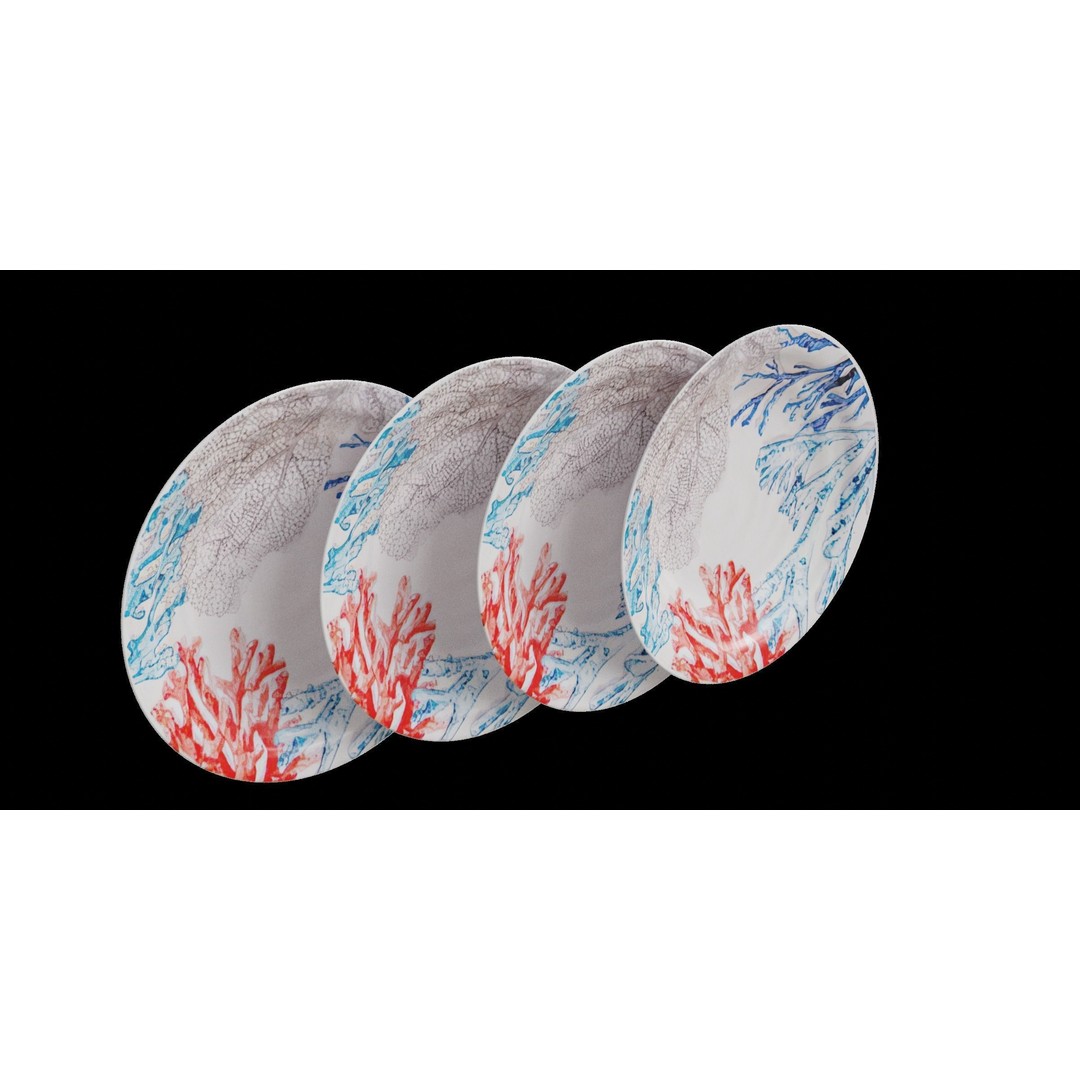 Coral Salad Plate 3D Model – Low Poly Kitchenware, FBX, Blender - View 4