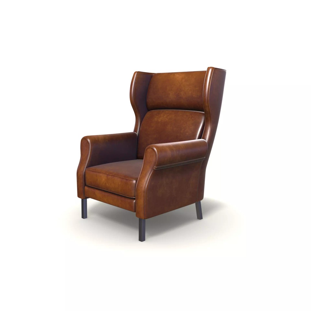 Wingback Chair 3D Model – Low Poly Industrial Armchair, PBR, Blender, FBX - View 2
