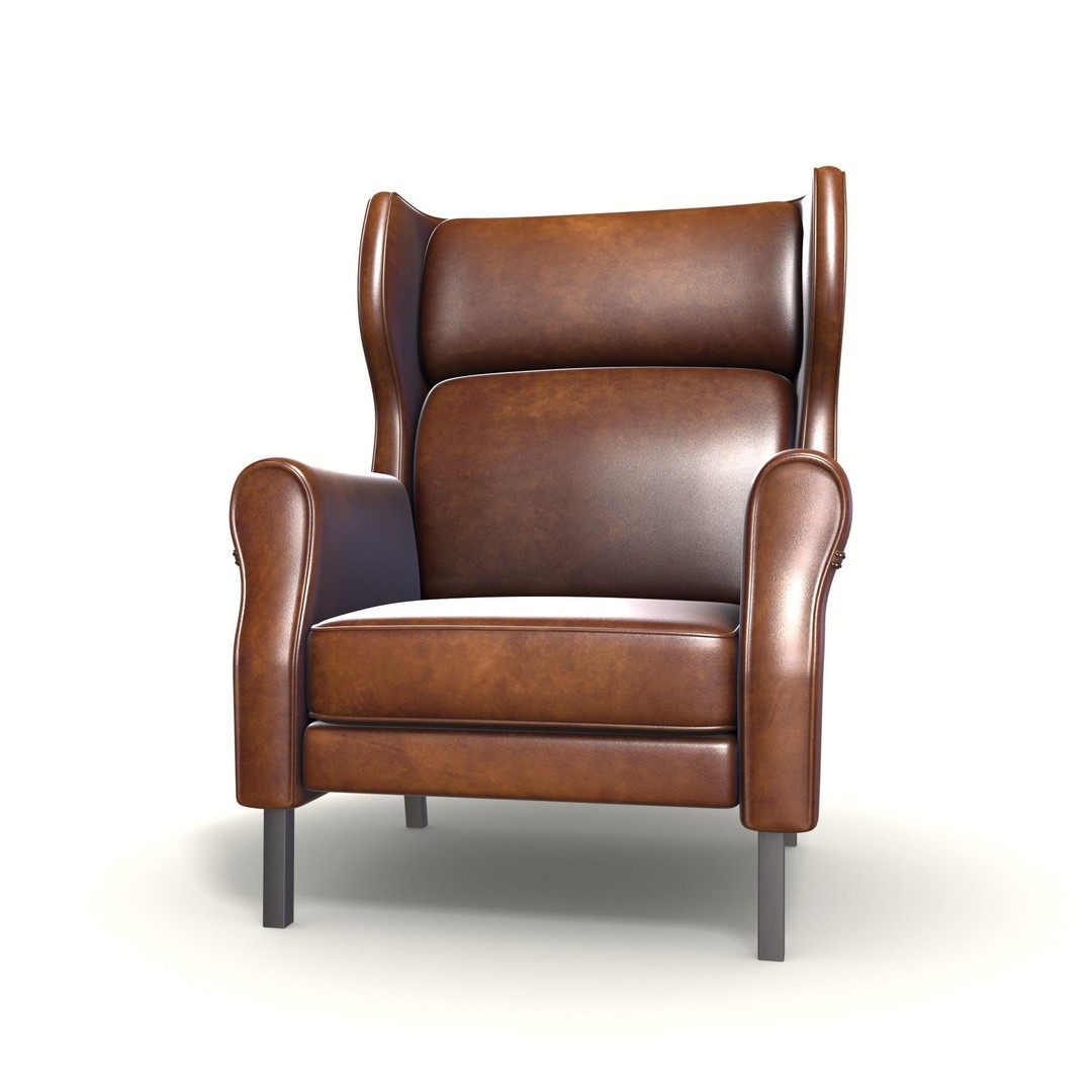 Wingback Chair 3D Model – Low Poly Industrial Armchair, PBR, Blender, FBX - View 4