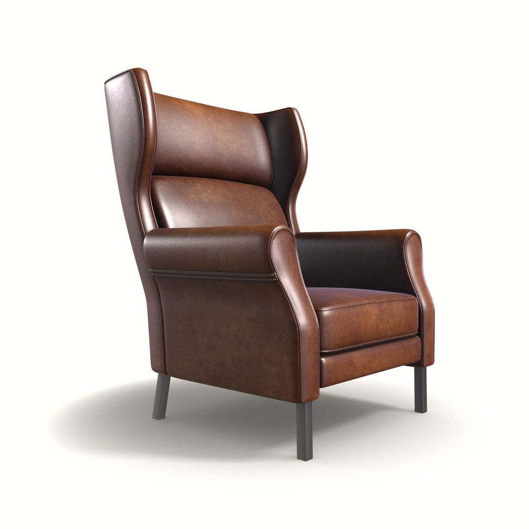 Wingback Chair 3D Model – Low Poly Industrial Armchair, PBR, Blender, FBX - View 5