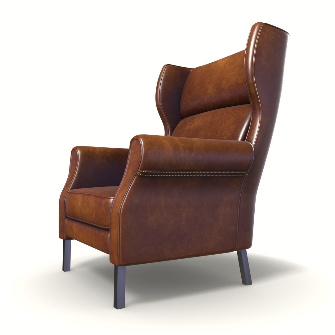 Wingback Chair 3D Model – Low Poly Industrial Armchair, PBR, Blender, FBX - View 6
