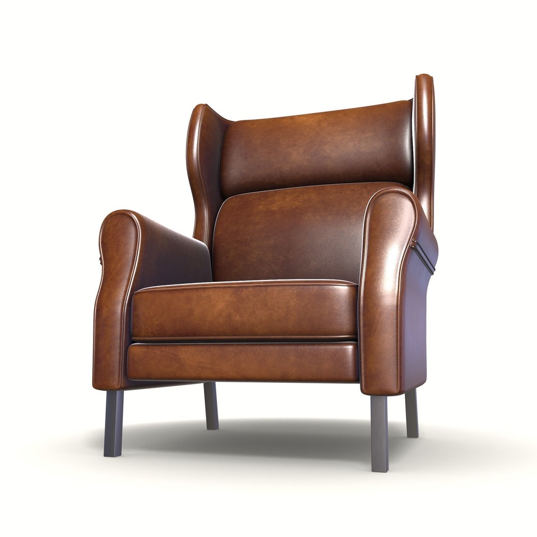Wingback Chair 3D Model – Low Poly Industrial Armchair, PBR, Blender, FBX - View 7