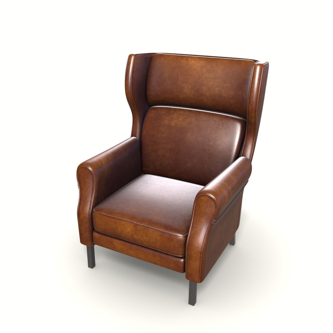 Wingback Chair 3D Model – Low Poly Industrial Armchair, PBR, Blender, FBX - View 8