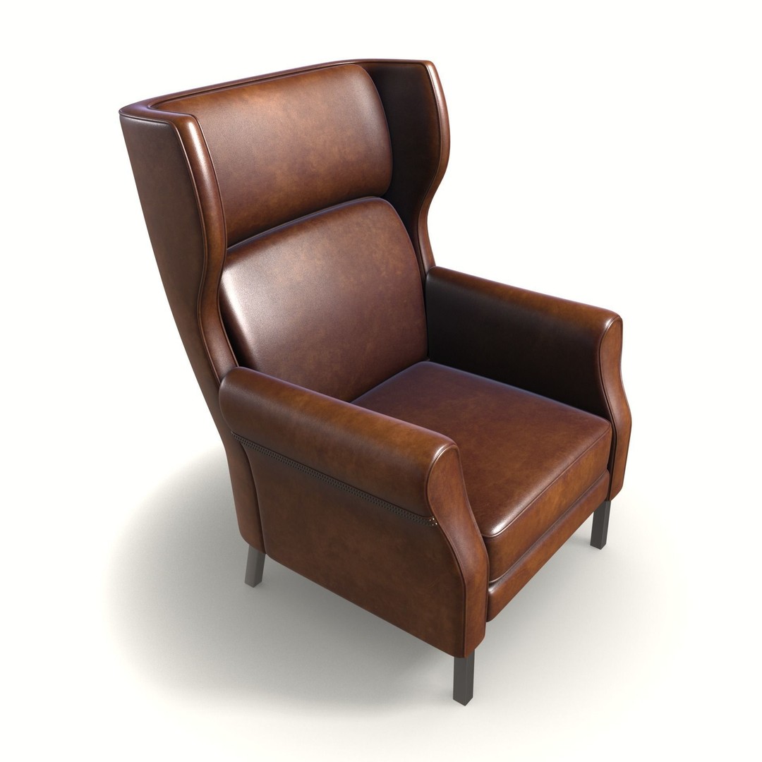 Wingback Chair 3D Model – Low Poly Industrial Armchair, PBR, Blender, FBX - View 9