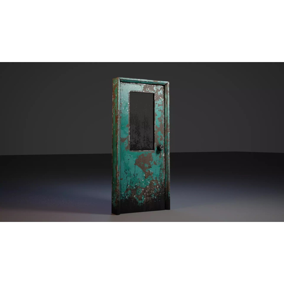 Old Painted Wooden Door 3D Model – Realistic Low Poly Game Asset, FBX - View 2
