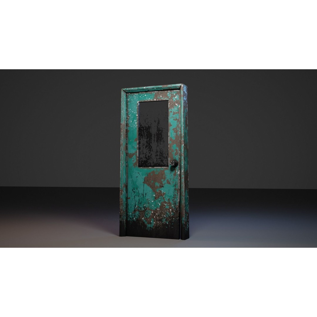 Old Painted Wooden Door 3D Model – Realistic Low Poly Game Asset, FBX - View 3