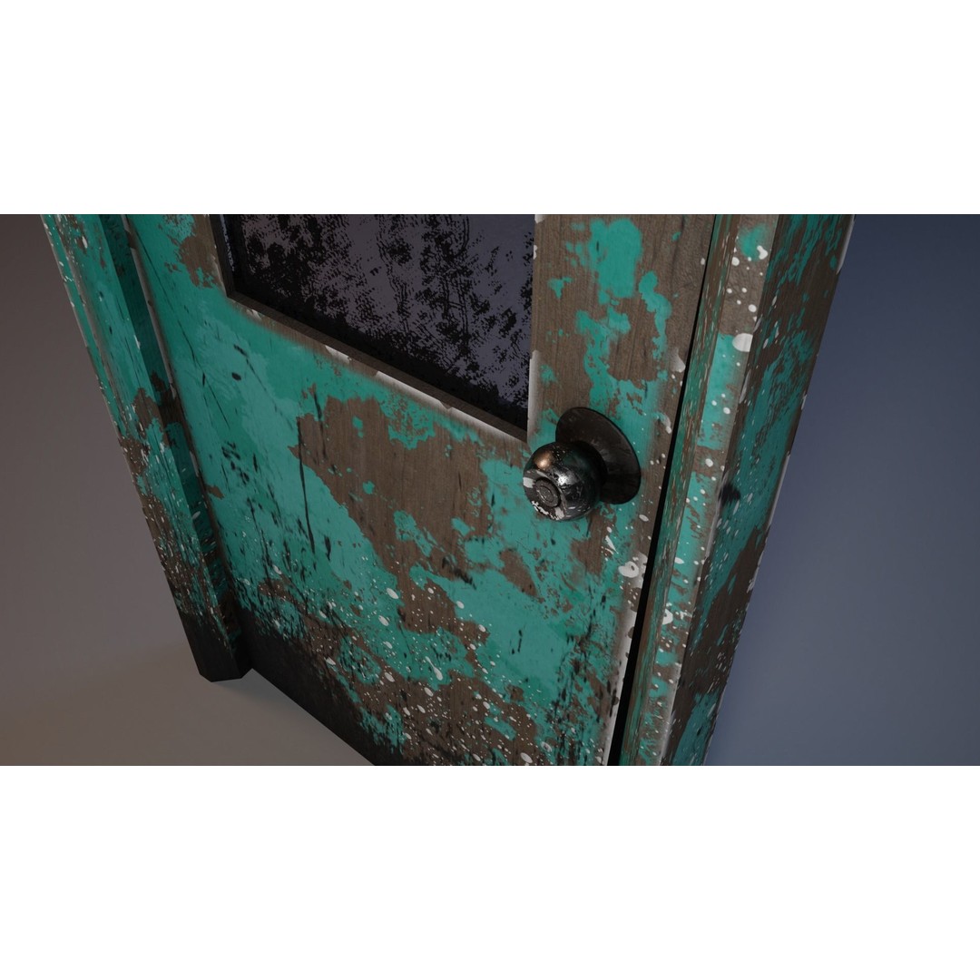 Old Painted Wooden Door 3D Model – Realistic Low Poly Game Asset, FBX - View 7