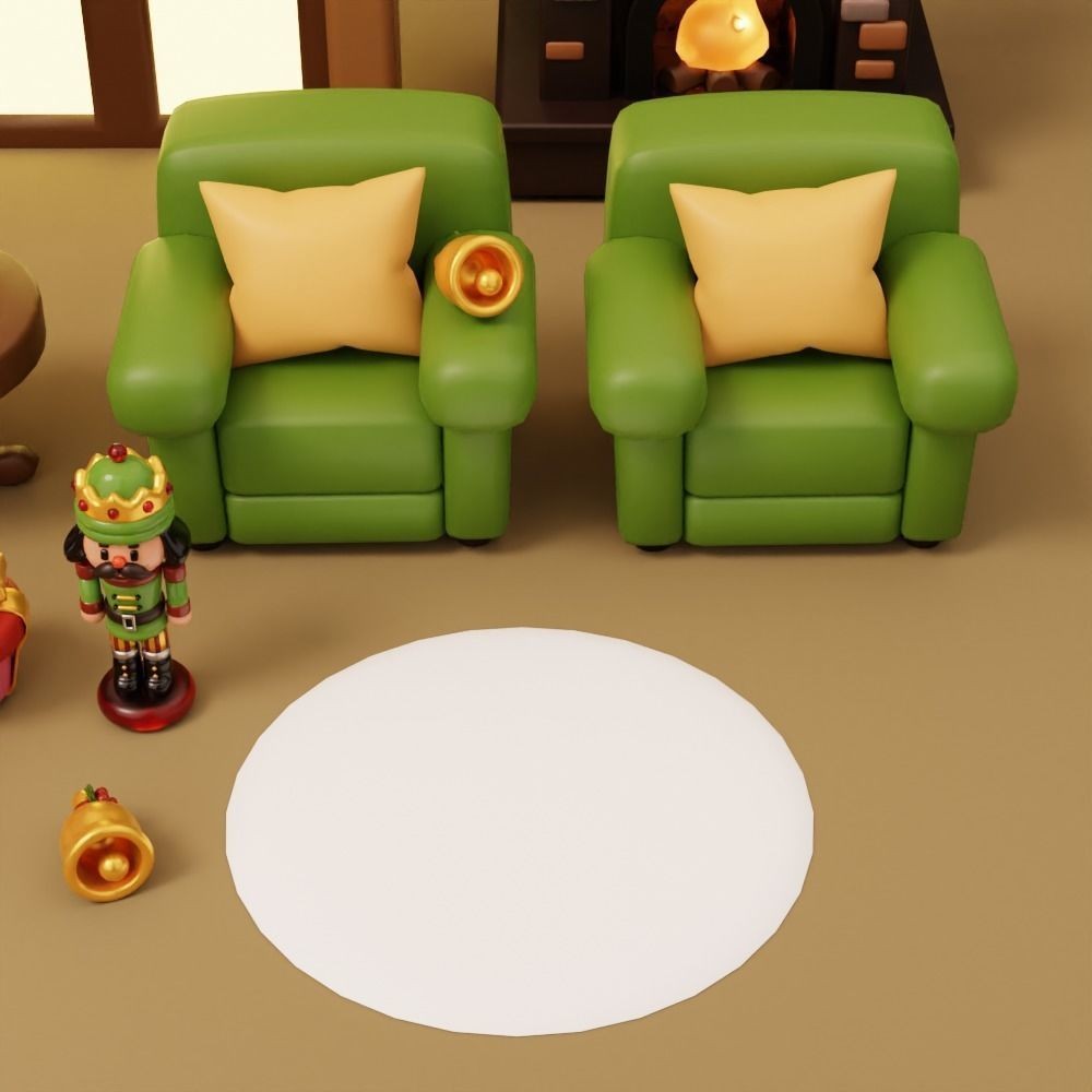 Christmas Living Room 3D Model – Low Poly Game Asset, FBX, PBR - View 14