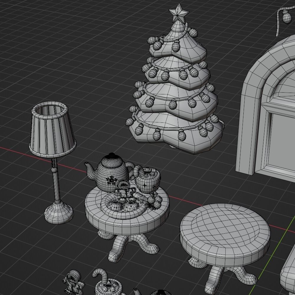 Christmas Living Room 3D Model – Low Poly Game Asset, FBX, PBR - View 17