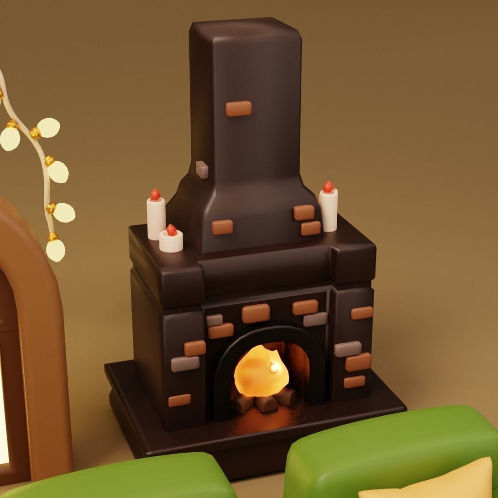Christmas Living Room 3D Model – Low Poly Game Asset, FBX, PBR - View 18
