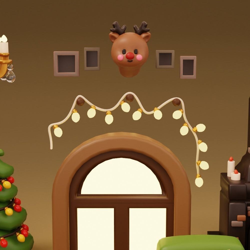 Christmas Living Room 3D Model – Low Poly Game Asset, FBX, PBR - View 20