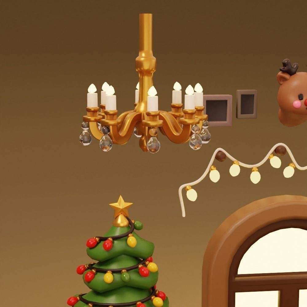 Christmas Living Room 3D Model – Low Poly Game Asset, FBX, PBR - View 22