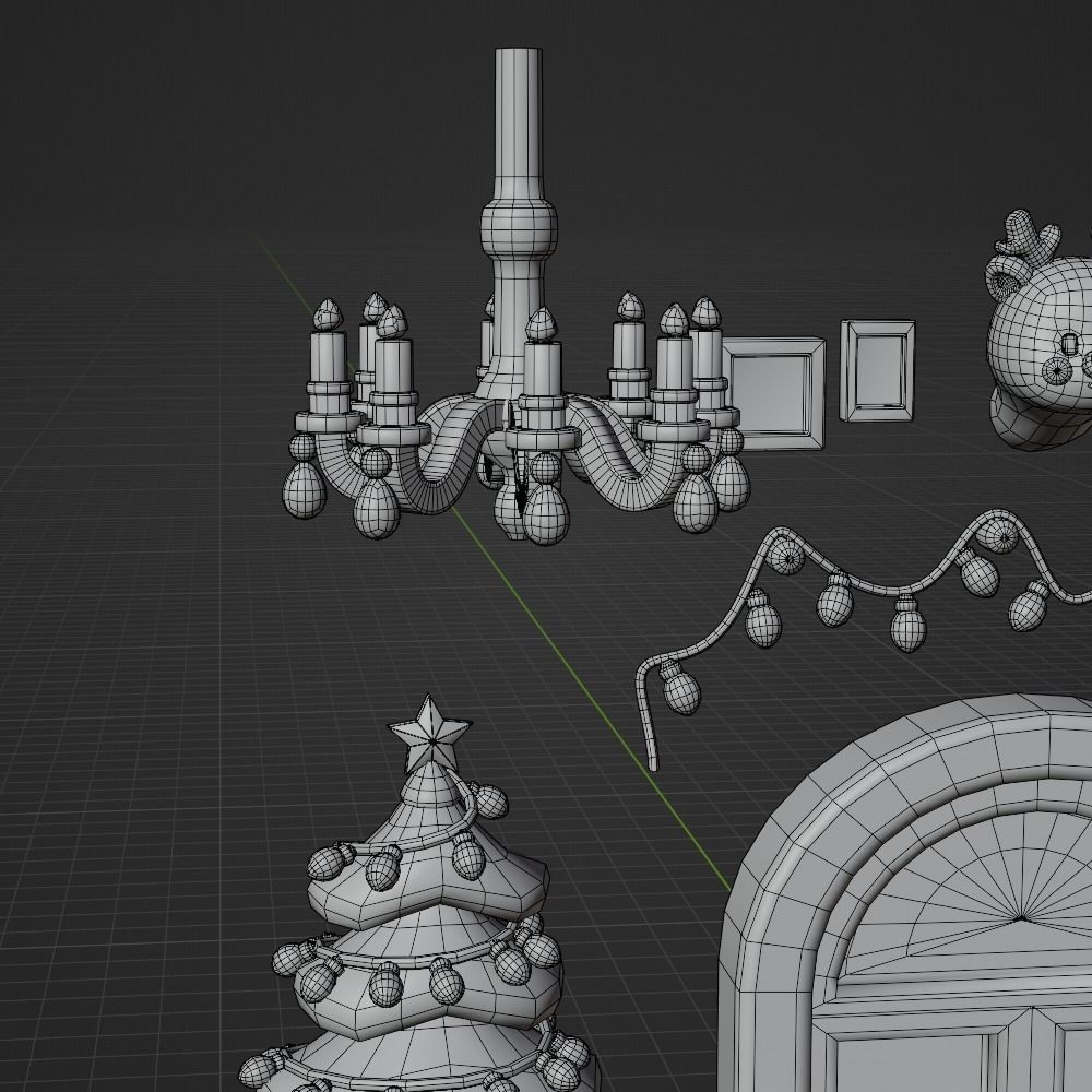 Christmas Living Room 3D Model – Low Poly Game Asset, FBX, PBR - View 23